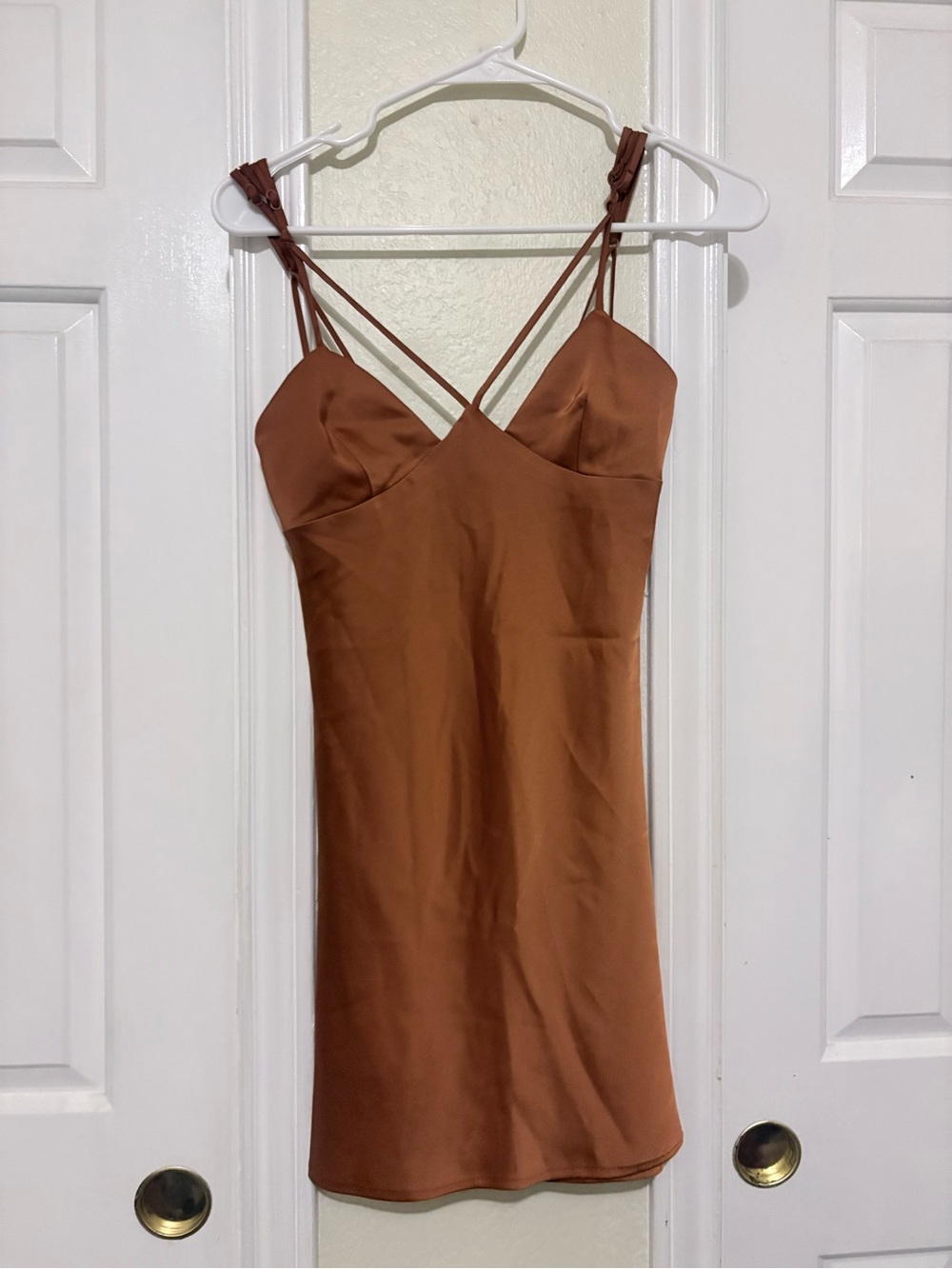 Urban Outfitters Rust Satin Slip Dress with Spaghetti Straps